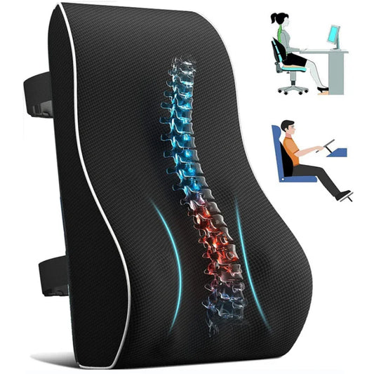 Memory Foam Lumbar Support Cushion - Ergonomic Back Support Pillow for Car and Office 0