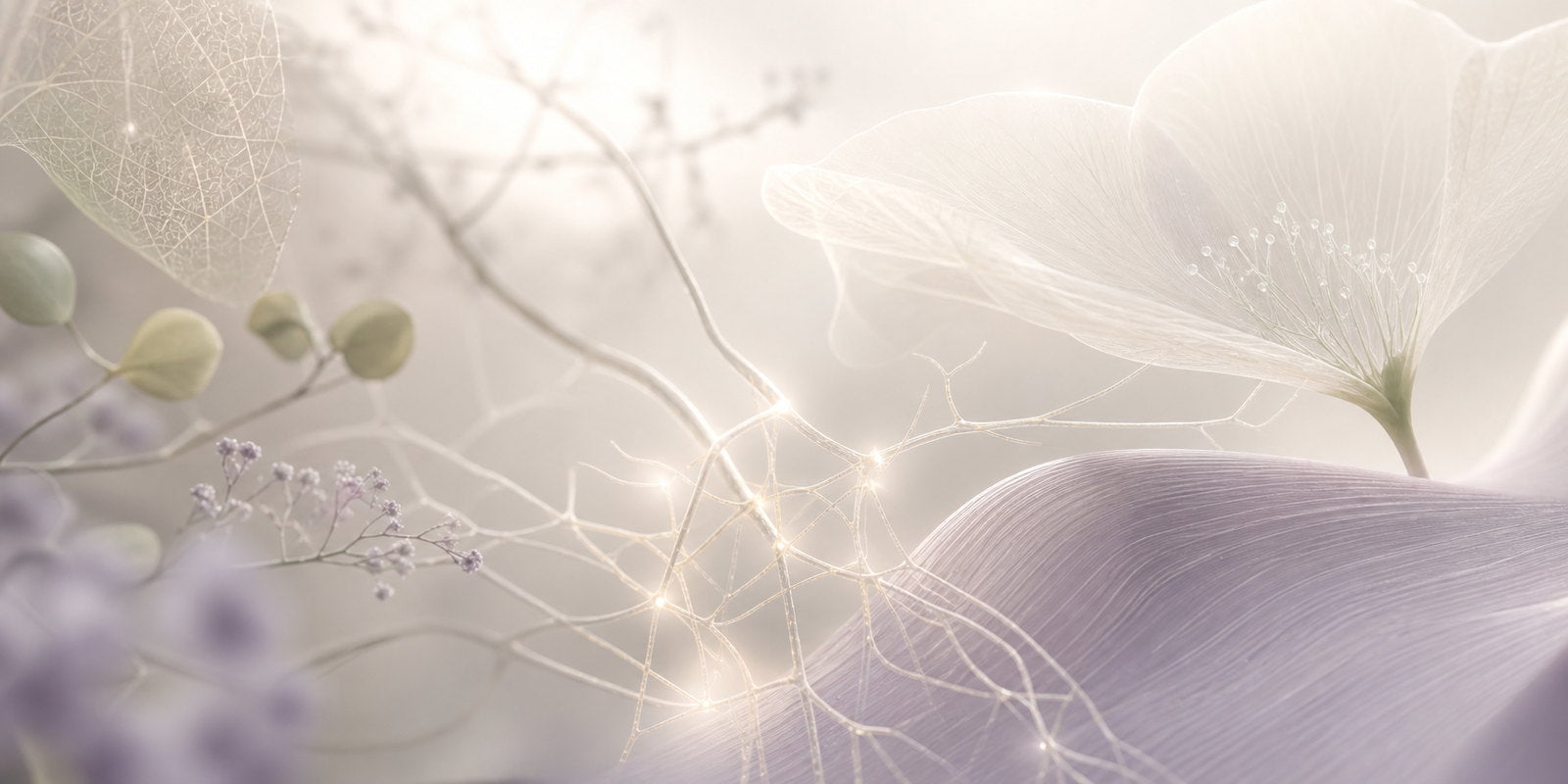 Soft botanical neural pathways representing nervous system adaptability and calm